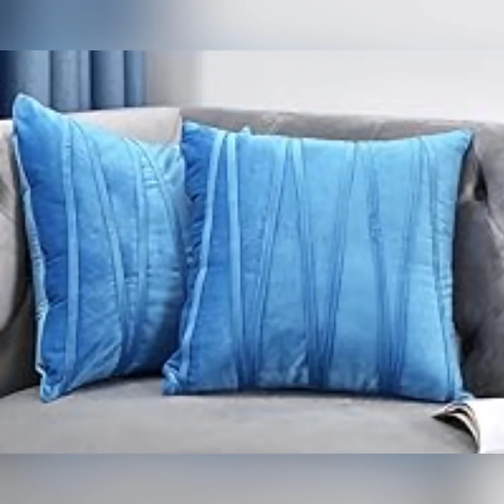 New Luxurious Blue Velvet Accent Pillowcovers by Topfinel #1754